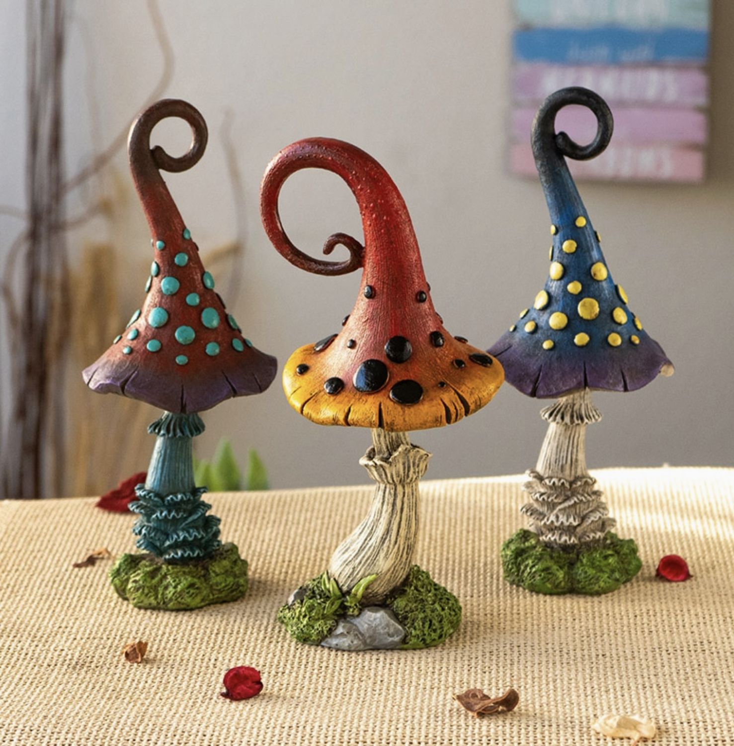 Set of 3 Decorative Magic Mushrooms for Home and Garden