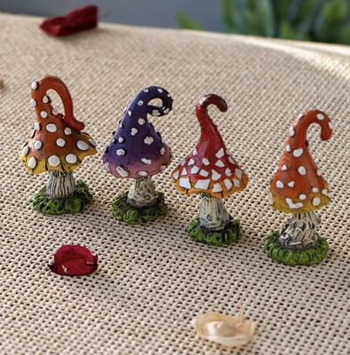 Set of 4 Mini Decorative Amanita Mushrooms for Home and Garden