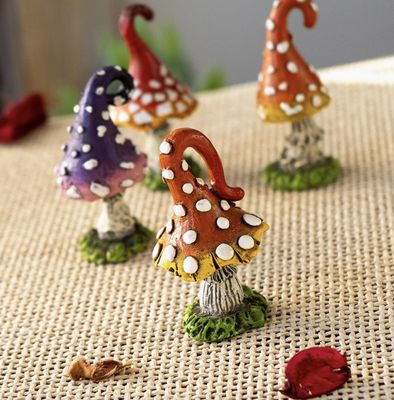 Set of 4 Mini Decorative Amanita Mushrooms for Home and Garden