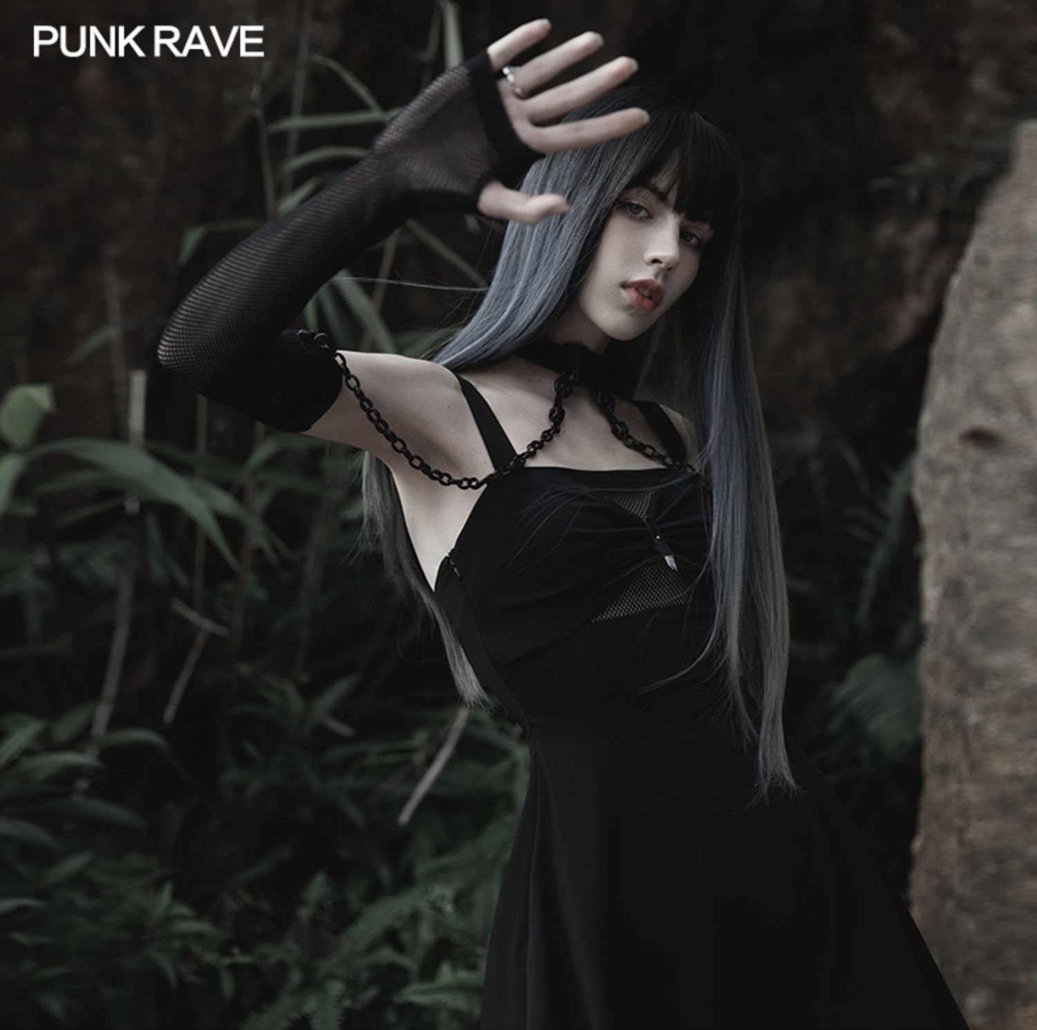 Mesh Sleeves with Chains and Choker OPS-256