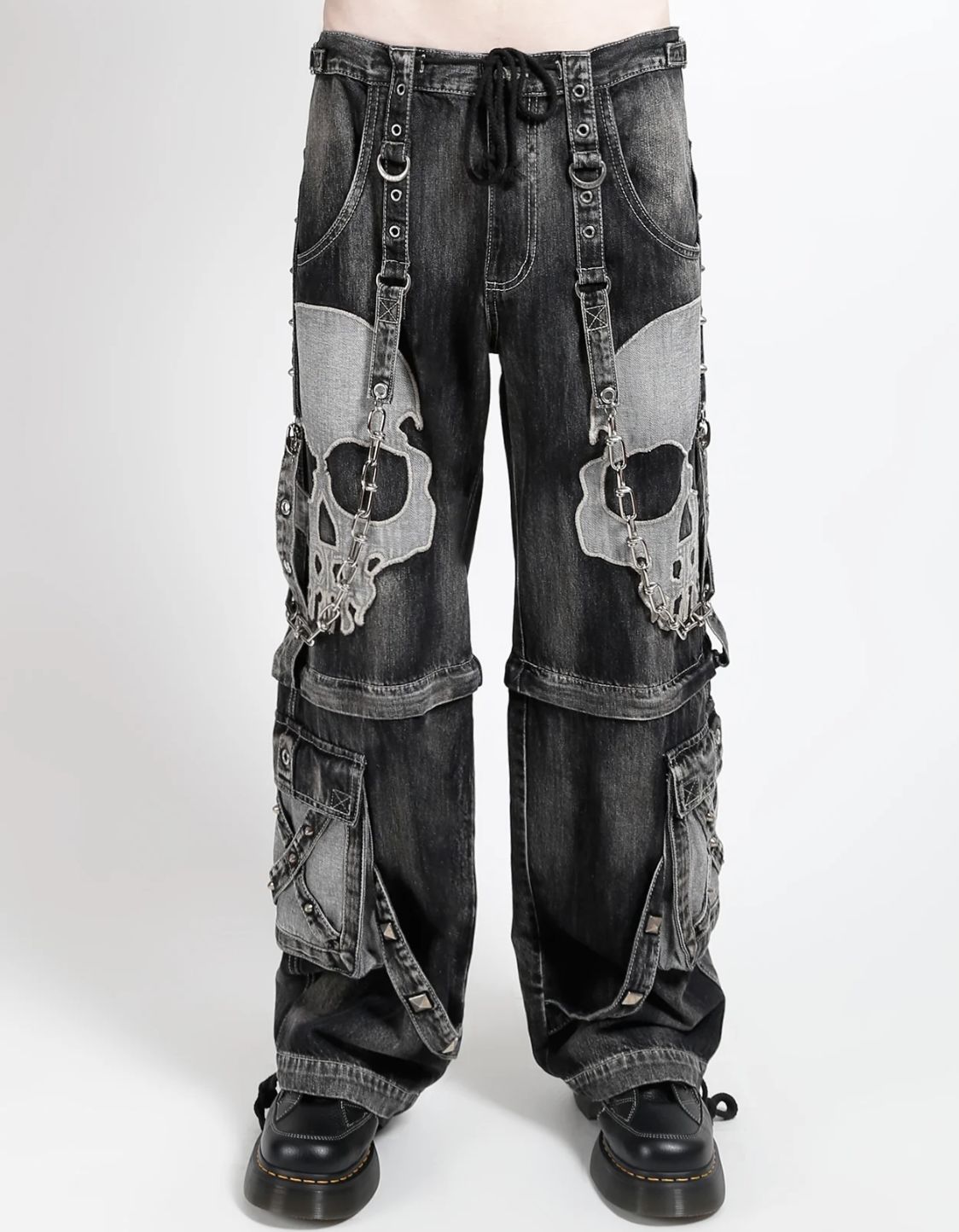 Skull Scare Denim Black Faded Pants [JM7726MB]