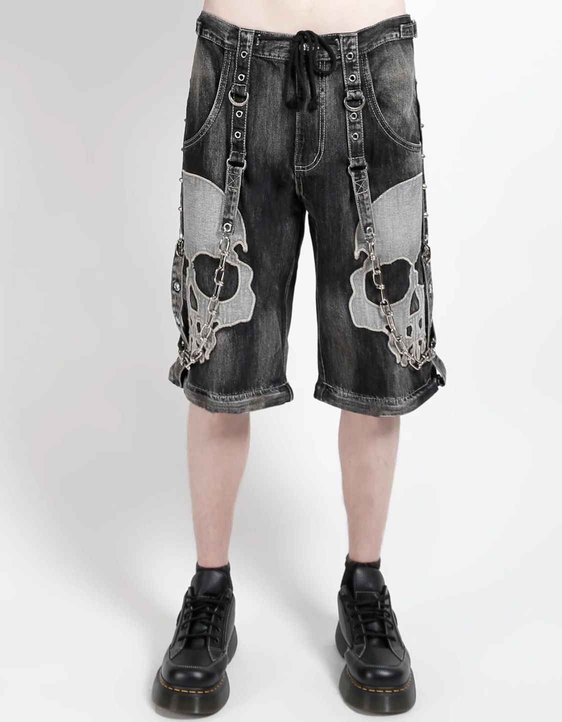 Skull Scare Denim Black Faded Pants [JM7726MB]