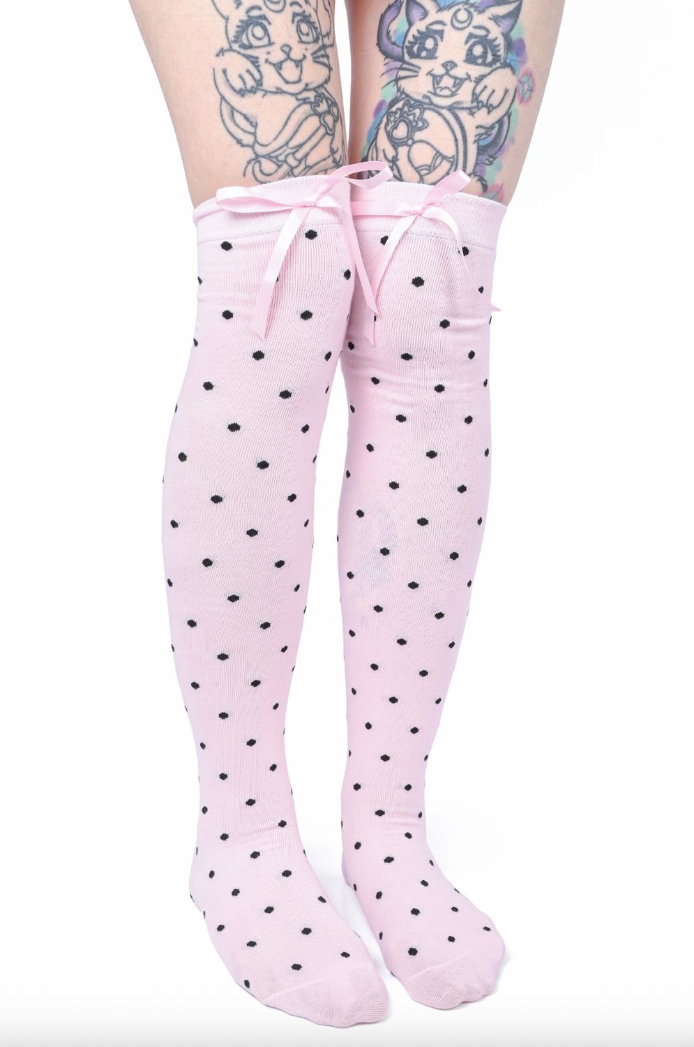 Knee High Pink and Black Dot Socks