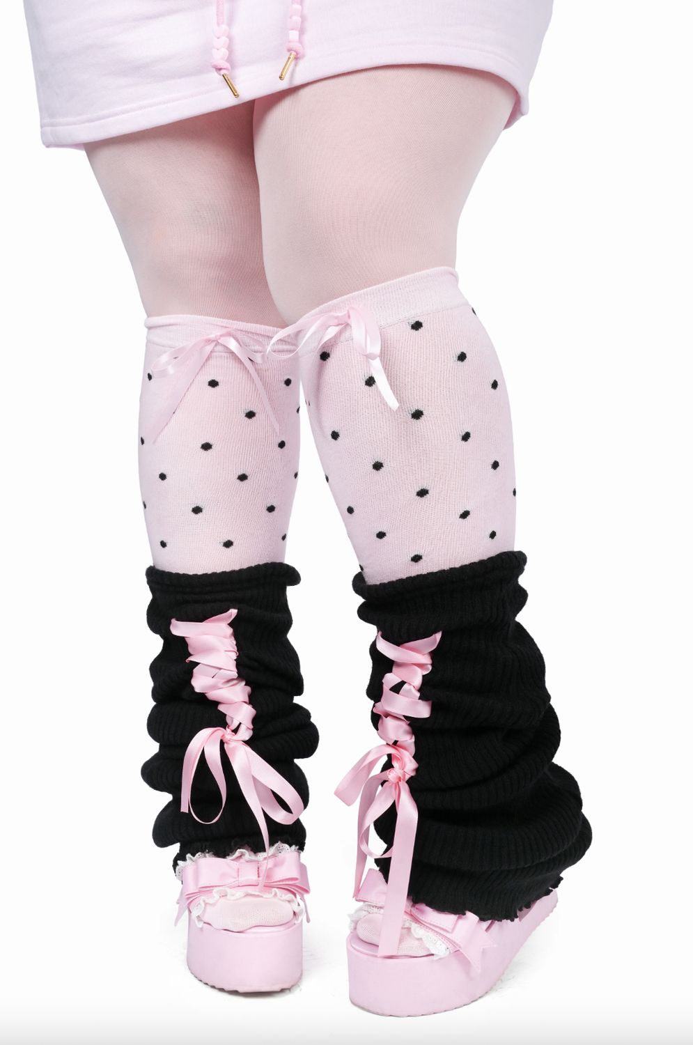 Knee High Pink and Black Dot Socks