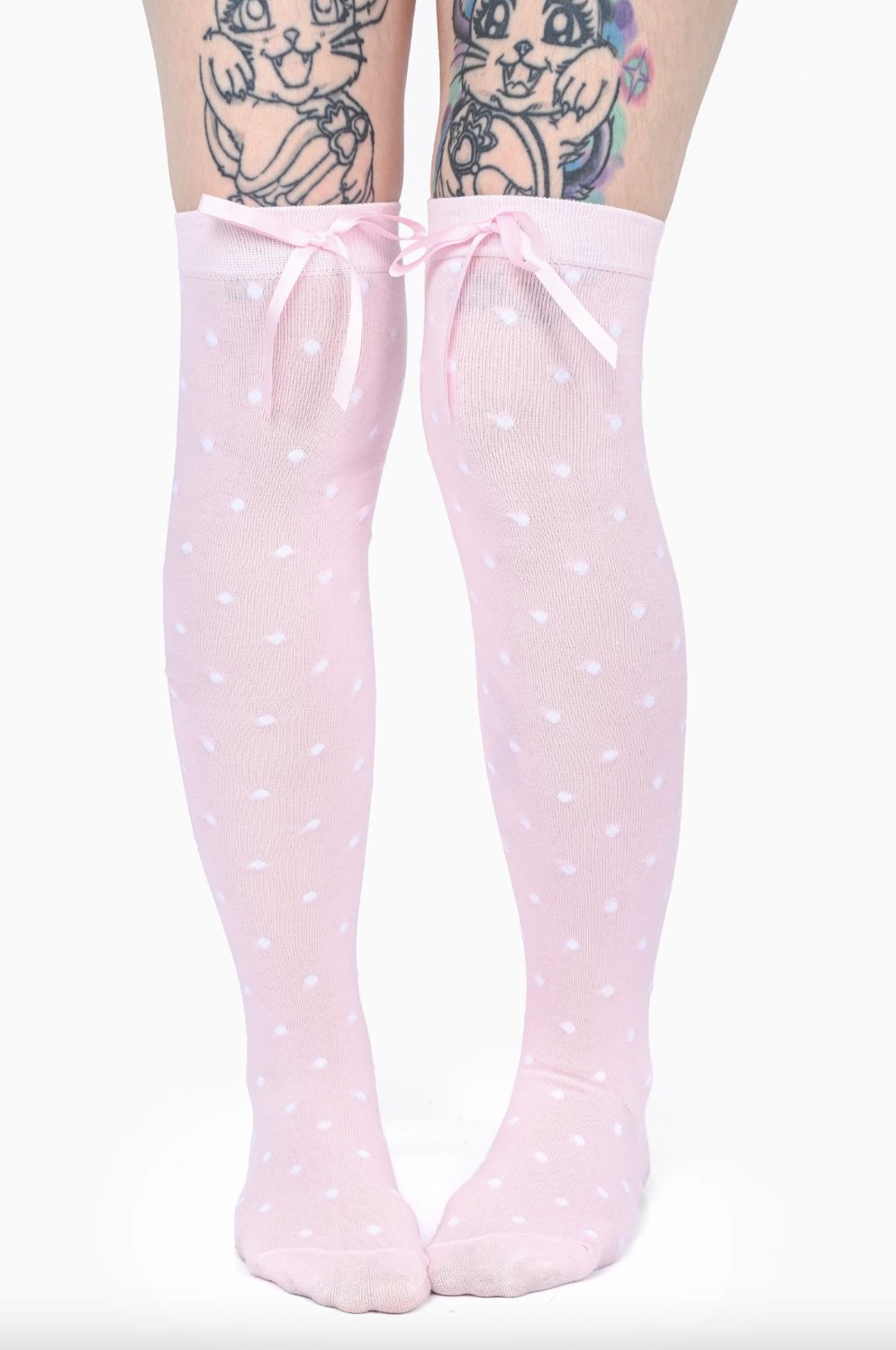 Knee High Pink and White Dot Socks