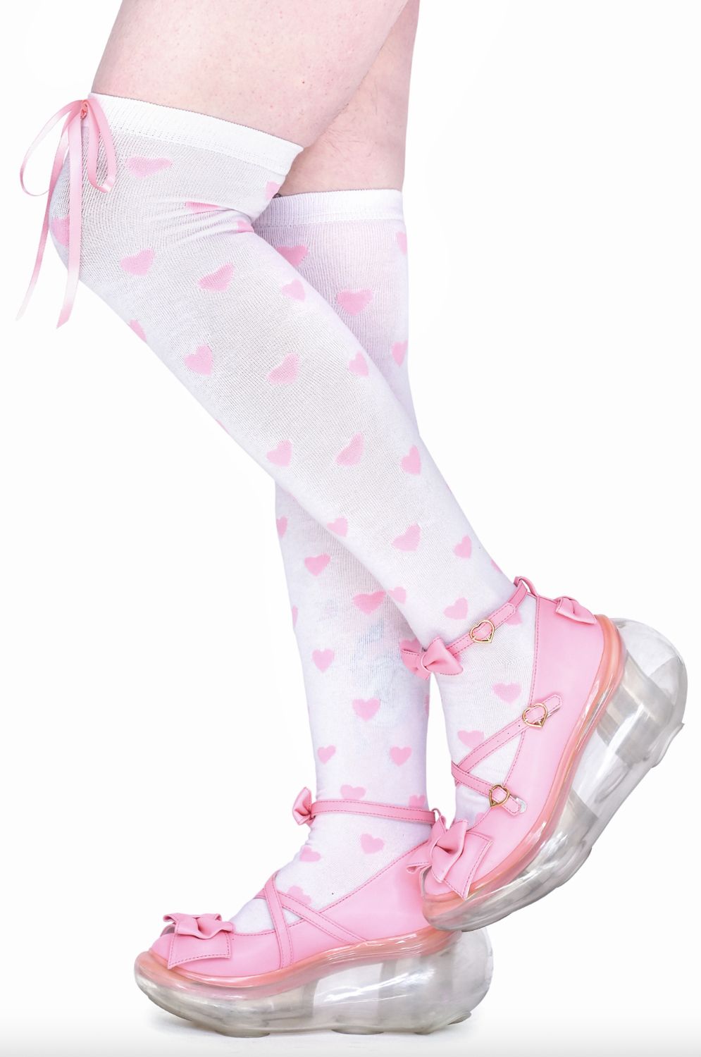 Heavenly Heart Over Knee White and Pink Socks