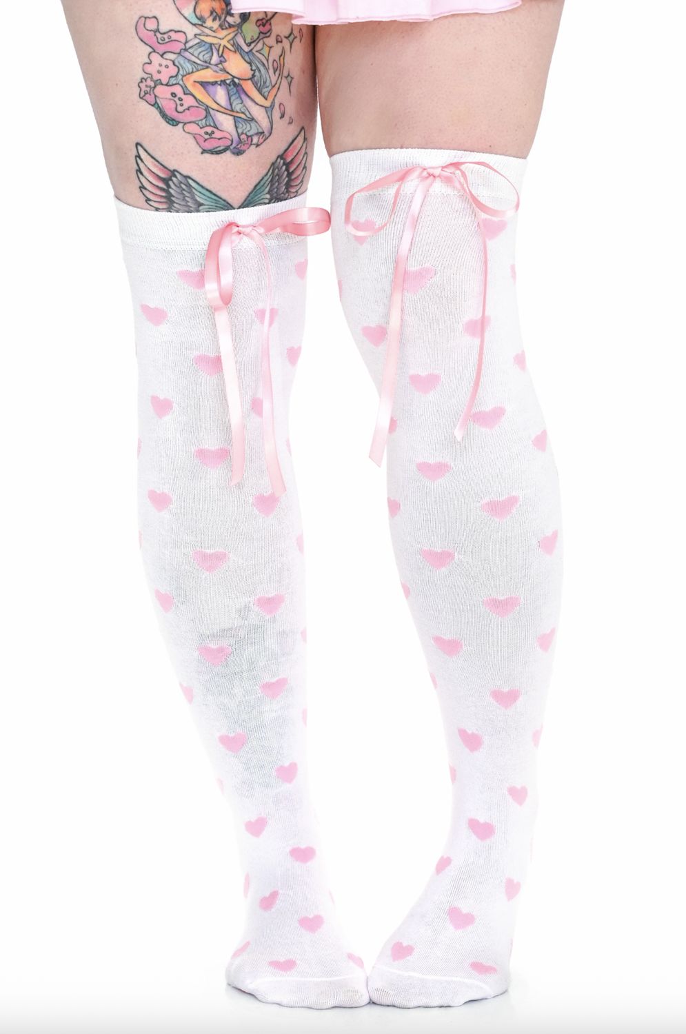 Heavenly Heart Over Knee White and Pink Socks