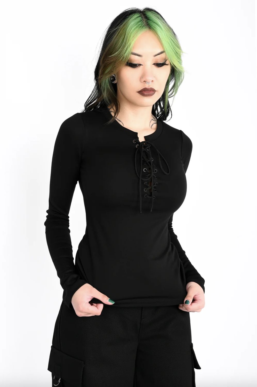Lace Up Long Sleeve Top