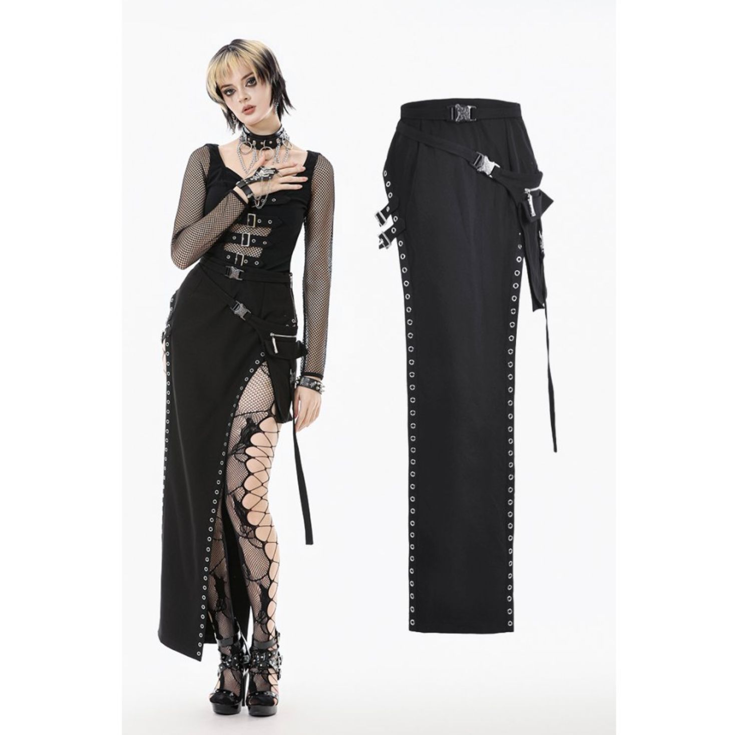 Maxi Slit Skirt with Eyelets KW407