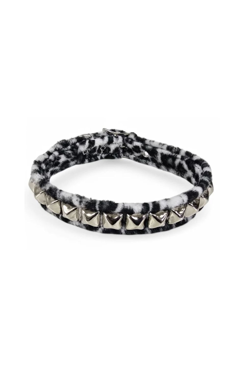 Choker en Fausse Fourrure Léopard Blanc avec Studs CK140L-WHT