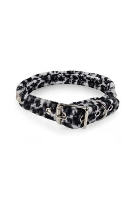 Choker en Fausse Fourrure Léopard Blanc avec Studs CK140L-WHT