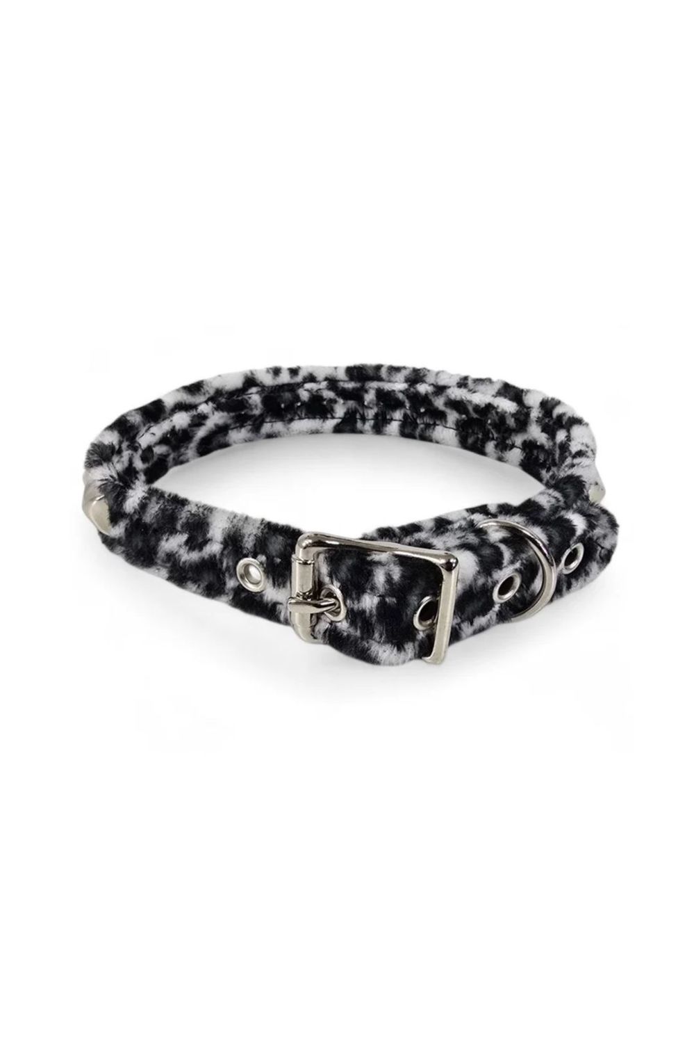 Choker en Fausse Fourrure Léopard Blanc avec Studs CK140L-WHT