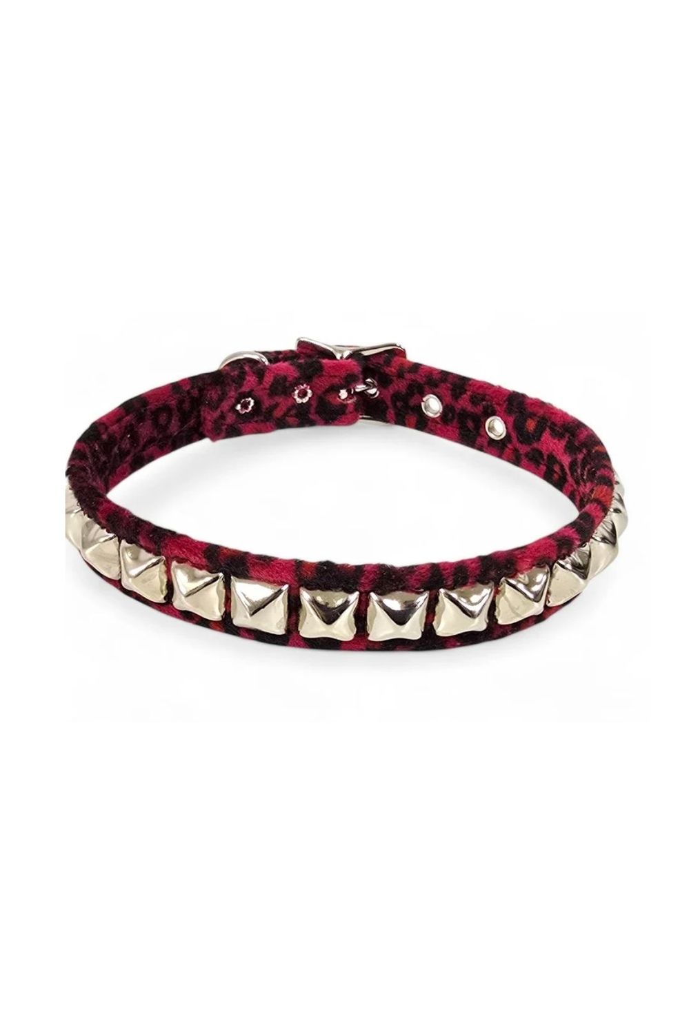 Choker en Fausse Fourrure Léopard Rouge avec Studs CK140L-RED