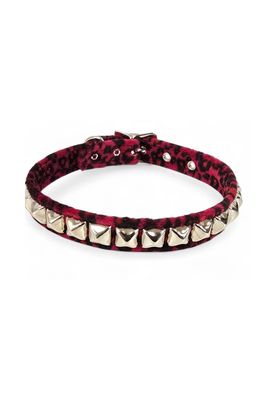 Choker en Fausse Fourrure Léopard Rouge avec Studs CK140L-RED