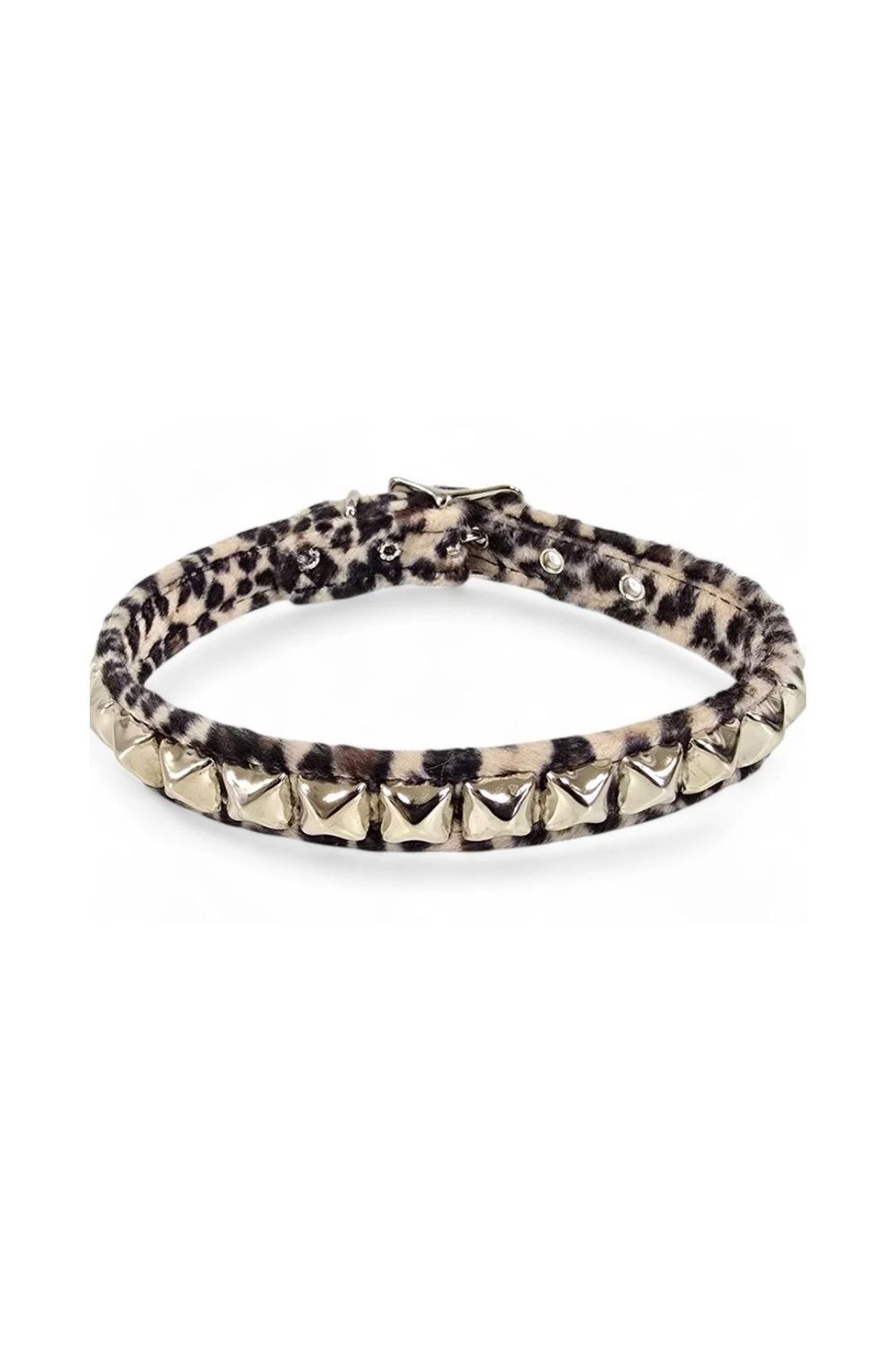 Choker en Fausse Fourrure Léopard Brun avec Studs CK140L-BRN