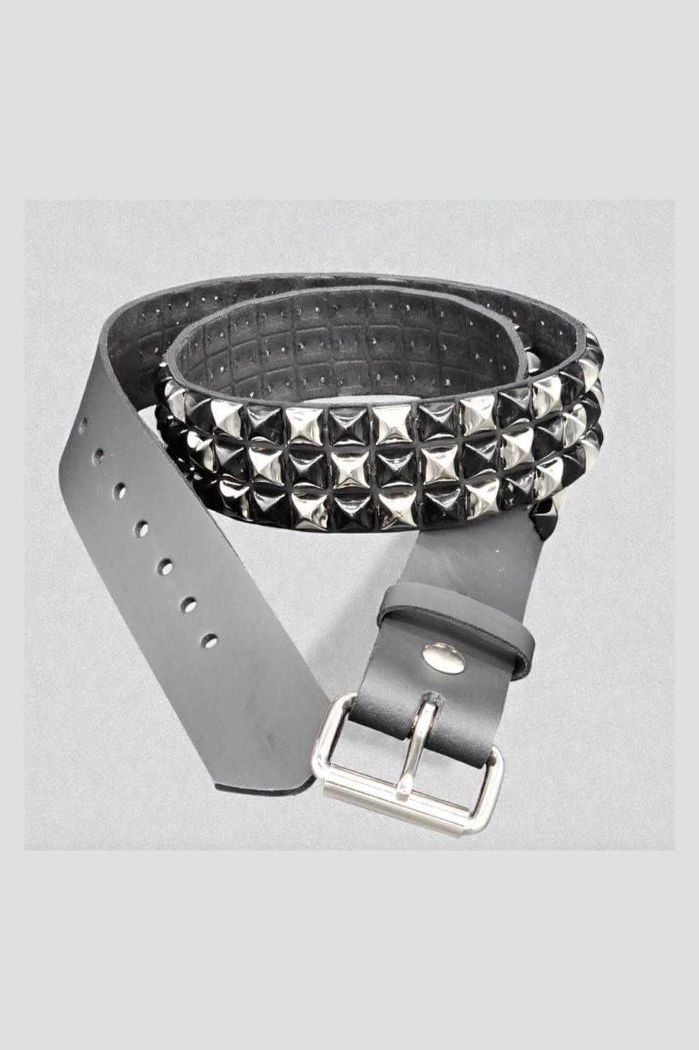 Ceinture en Cuir Noir à Studs Argentés et Noirs BT555-BS/SIL