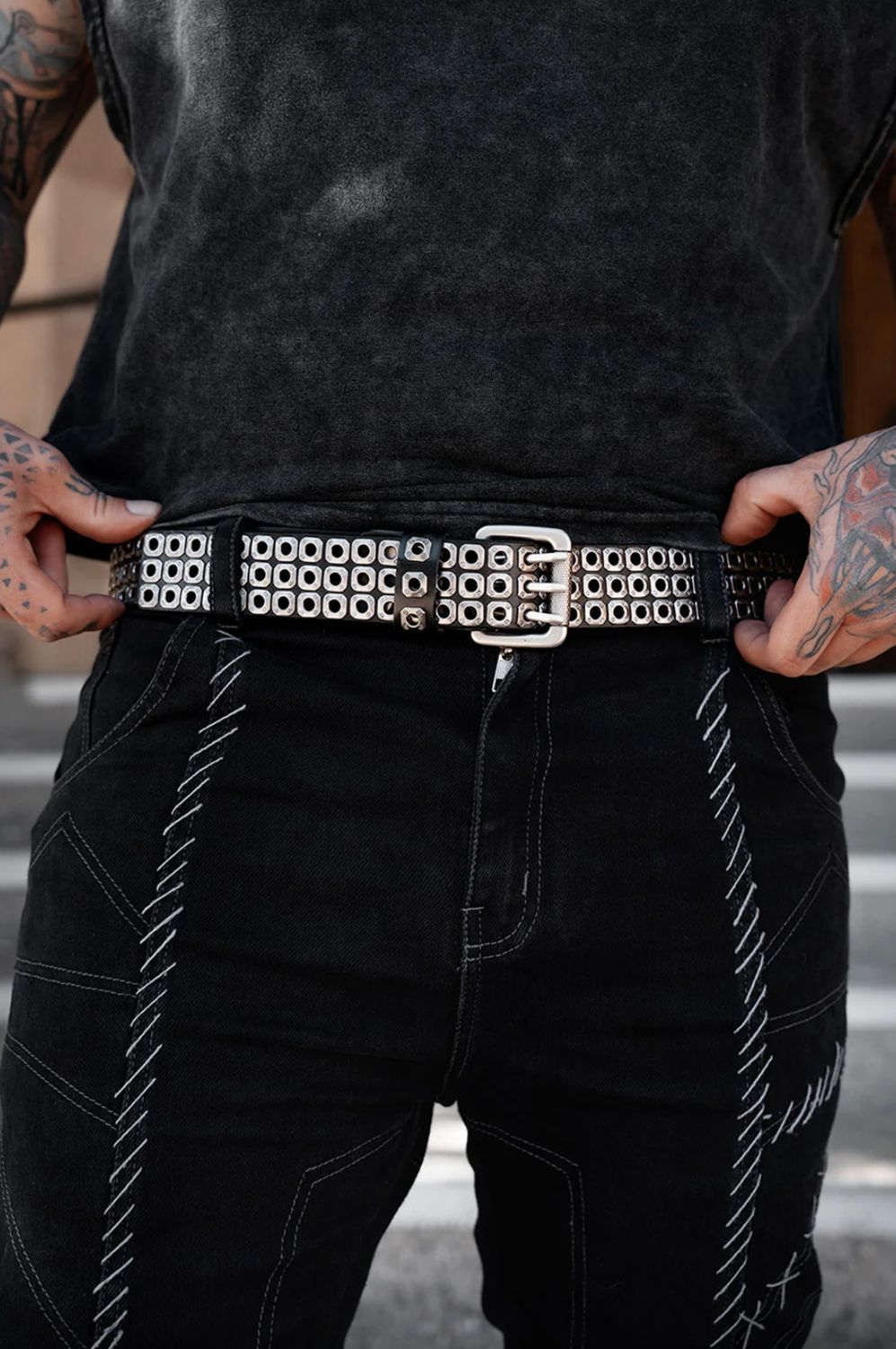 Ceinture Gunmetal Outpost Studded