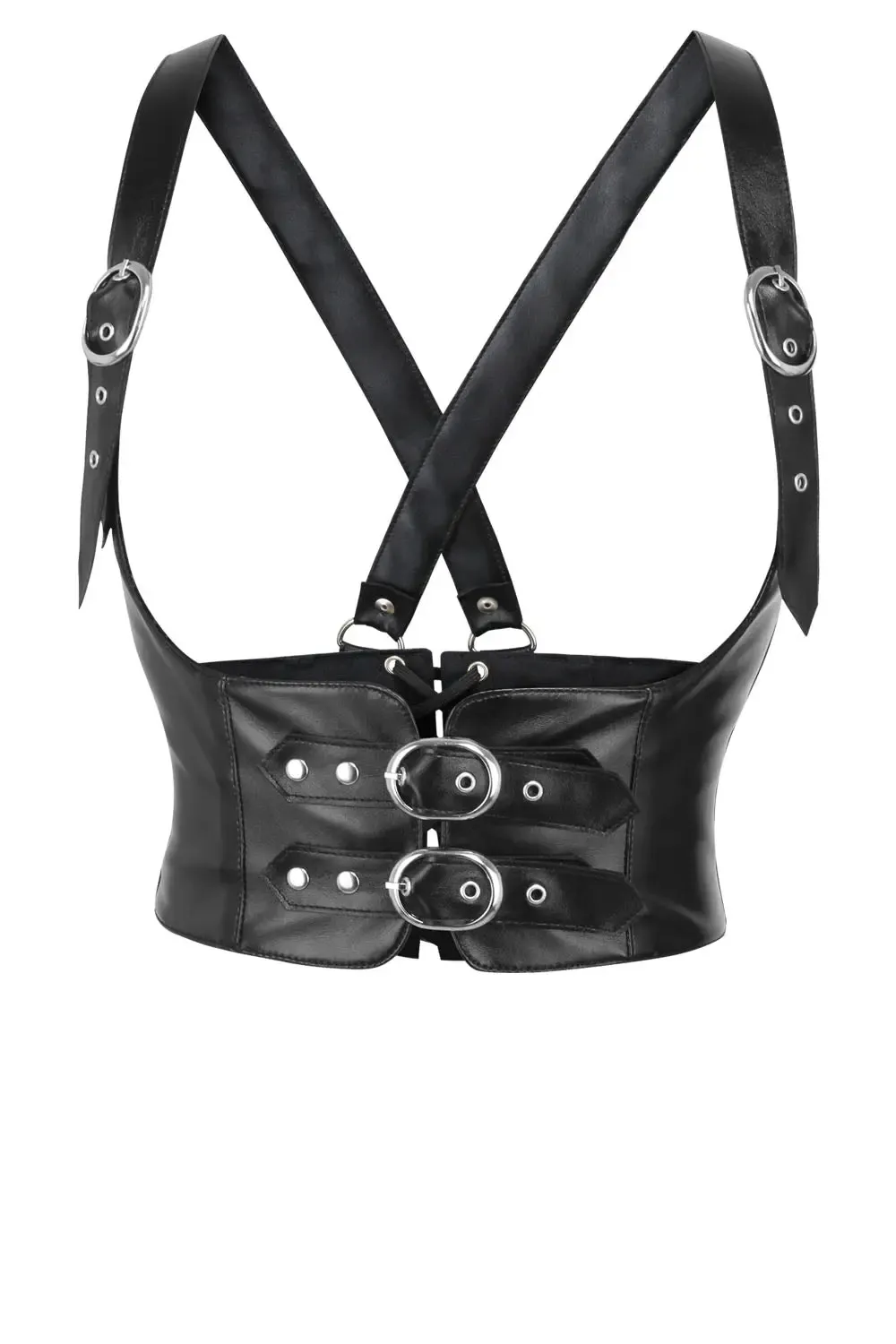 Cyndi Underbust Corset Harness in Midnight Black Faux Leather [NS-114]