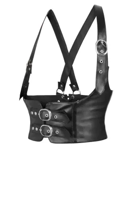 Cyndi Underbust Corset Harness in Midnight Black Faux Leather [NS-114]
