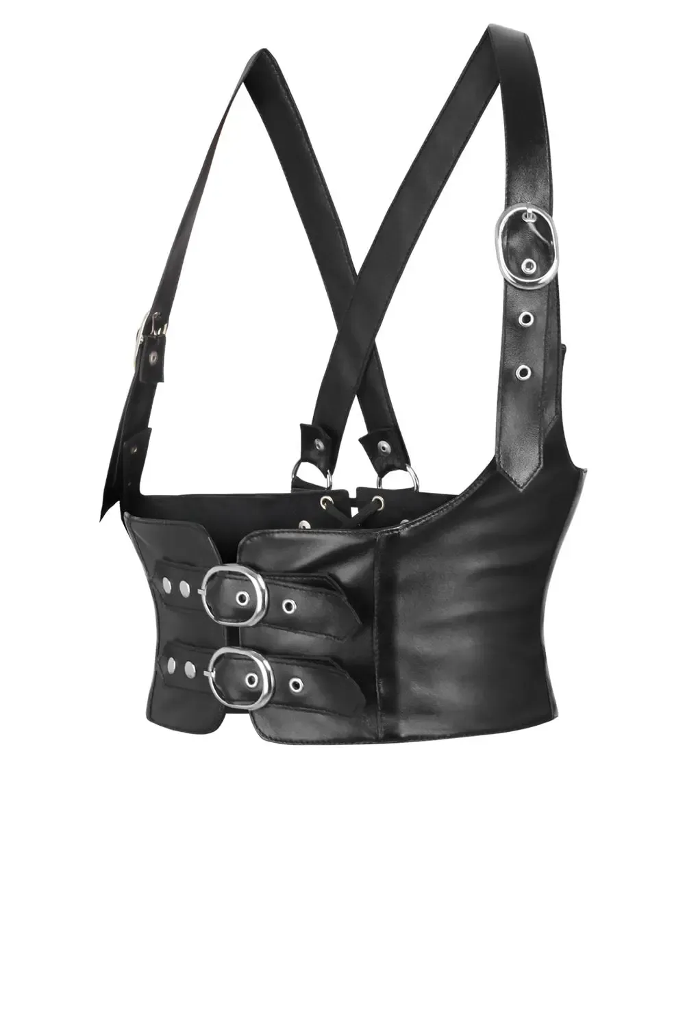 Cyndi Underbust Corset Harness in Midnight Black Faux Leather [NS-114]
