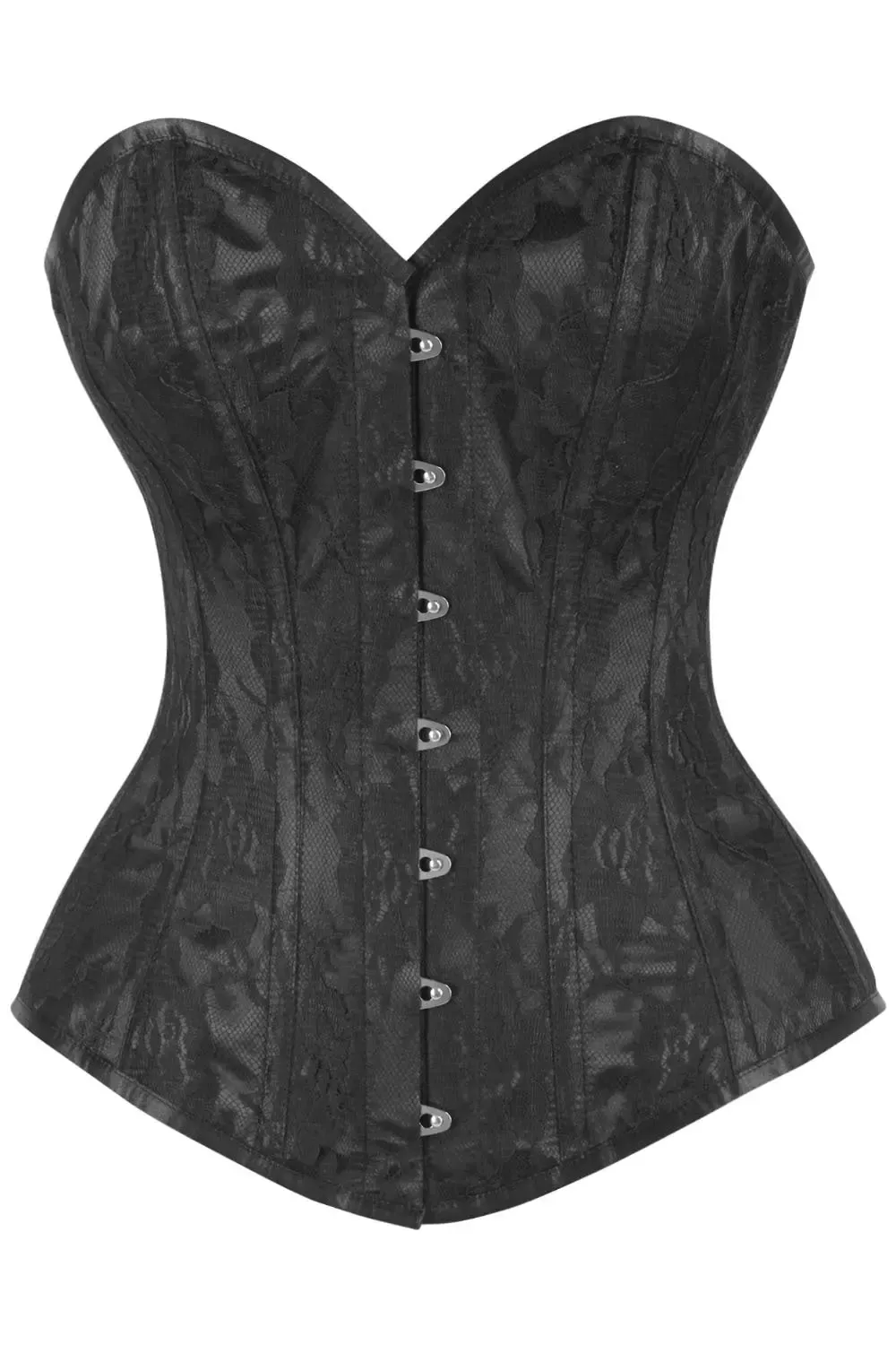 Navya Overbust Corset in Midnight Black Satin and Lace [CWL-1311]