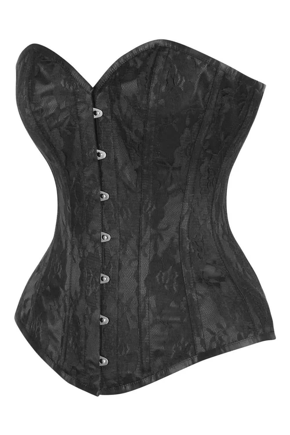 Navya Overbust Corset in Midnight Black Satin and Lace [CWL-1311]