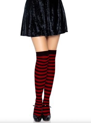 Bas Montants en Nylon Rayés / LA6005BK/RD [NOIR / ROUGE]