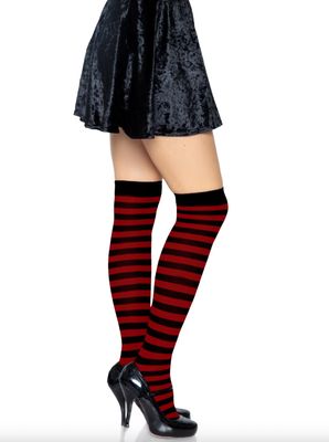 Bas Montants en Nylon Rayés / LA6005BK/RD [NOIR / ROUGE]