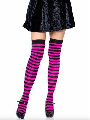 Bas Montants en Nylon Rayés / LA6005BK/NPK [NOIR / ROSE NÉON]