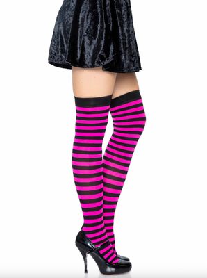 Bas Montants en Nylon Rayés / LA6005BK/NPK [NOIR / ROSE NÉON]