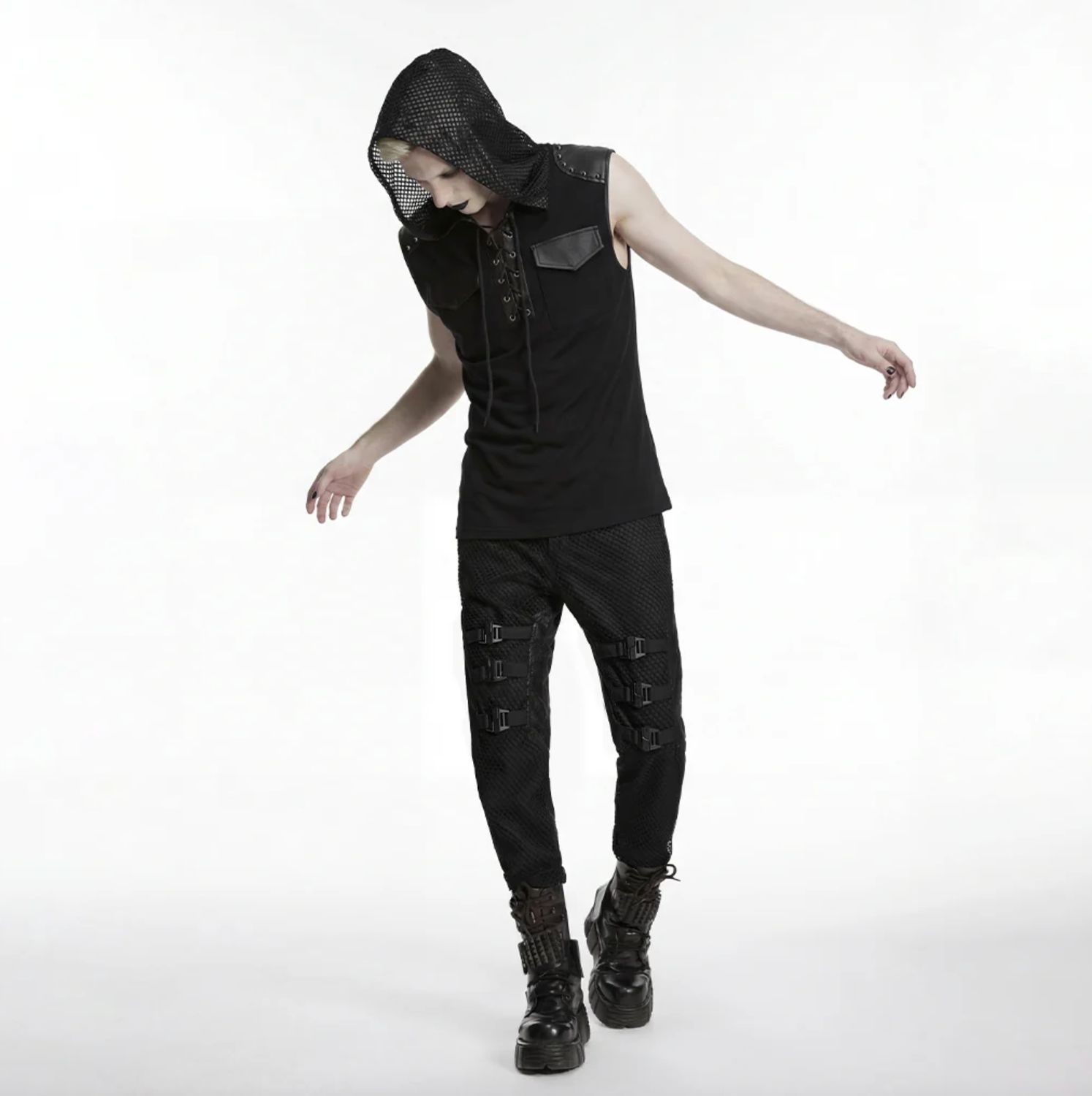 Sleeveless Mesh Hoodie WT-1106 [BLACK]