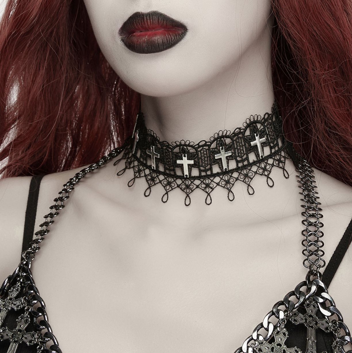 Choker en Dentelle avec Croix WS-977