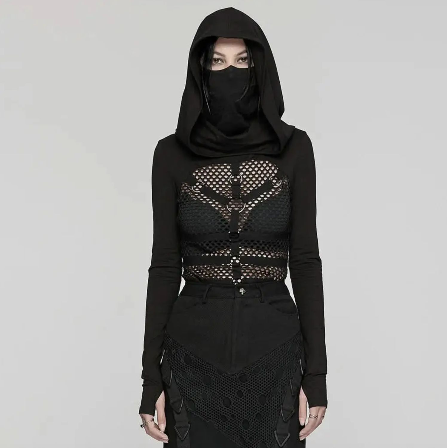 Hoodie Moulant avec Torse en Résille WT-916