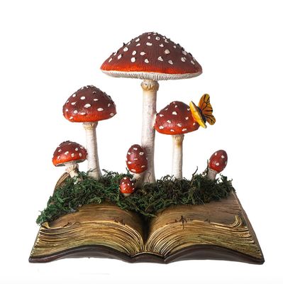 Open Book Figurine with Red Mushrooms Statuette