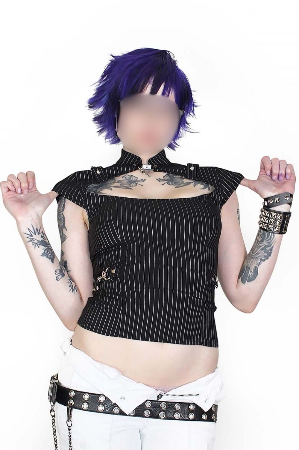 Gangsta Pranksta Lock Pinstripe Top [LS-175ps] [PLUS]