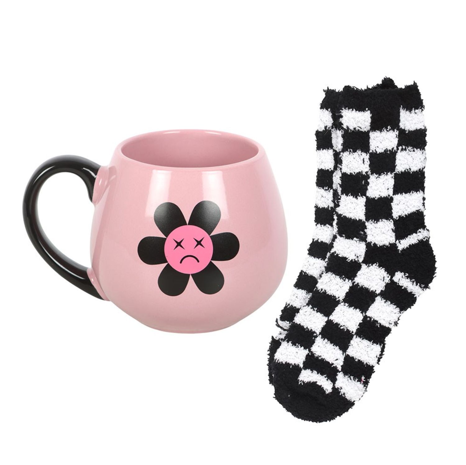 Tasse Sad Flower avec Bas à Carreaux Noir et Blanc [RE_48026]