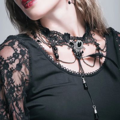Choker en Dentelle avec Plume AS026