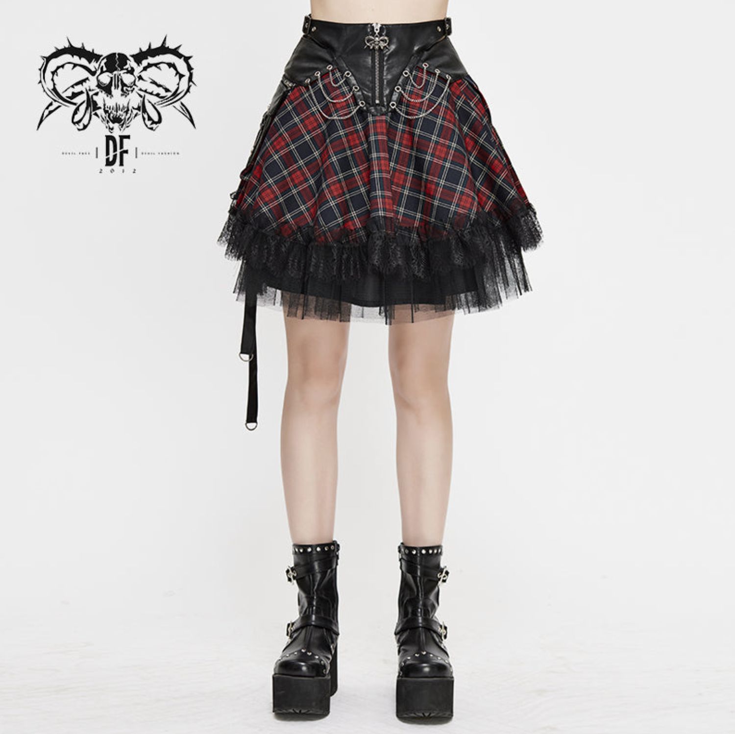 Jupe en Tartan Rouge et Bleu SKT110 [PLUS]