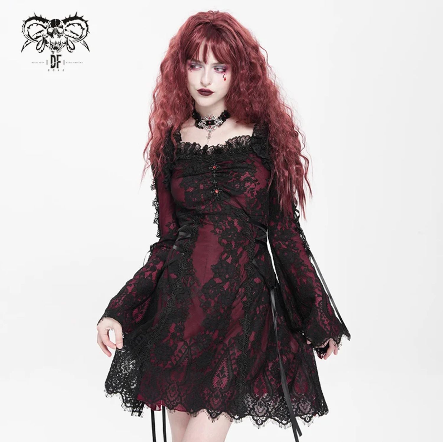 Robe avec Dentelle Florale SKT24502 [ROUGE]