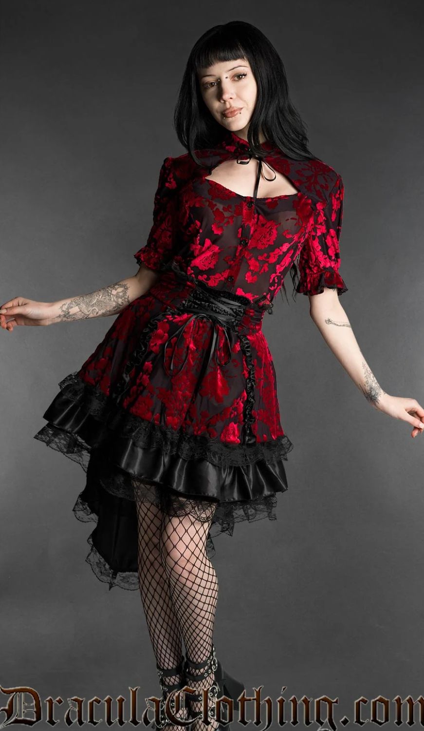 Jupe EGL Velours Dévoré à Motif de Roses