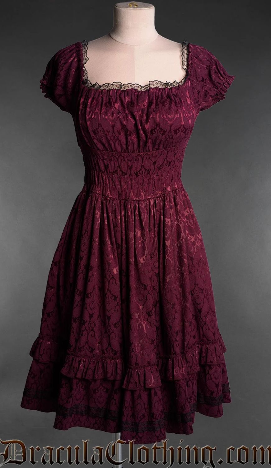 Robe Brocade Gothabilly Bourgogne [PLUS]