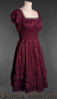 Robe Brocade Gothabilly Bourgogne [PLUS]