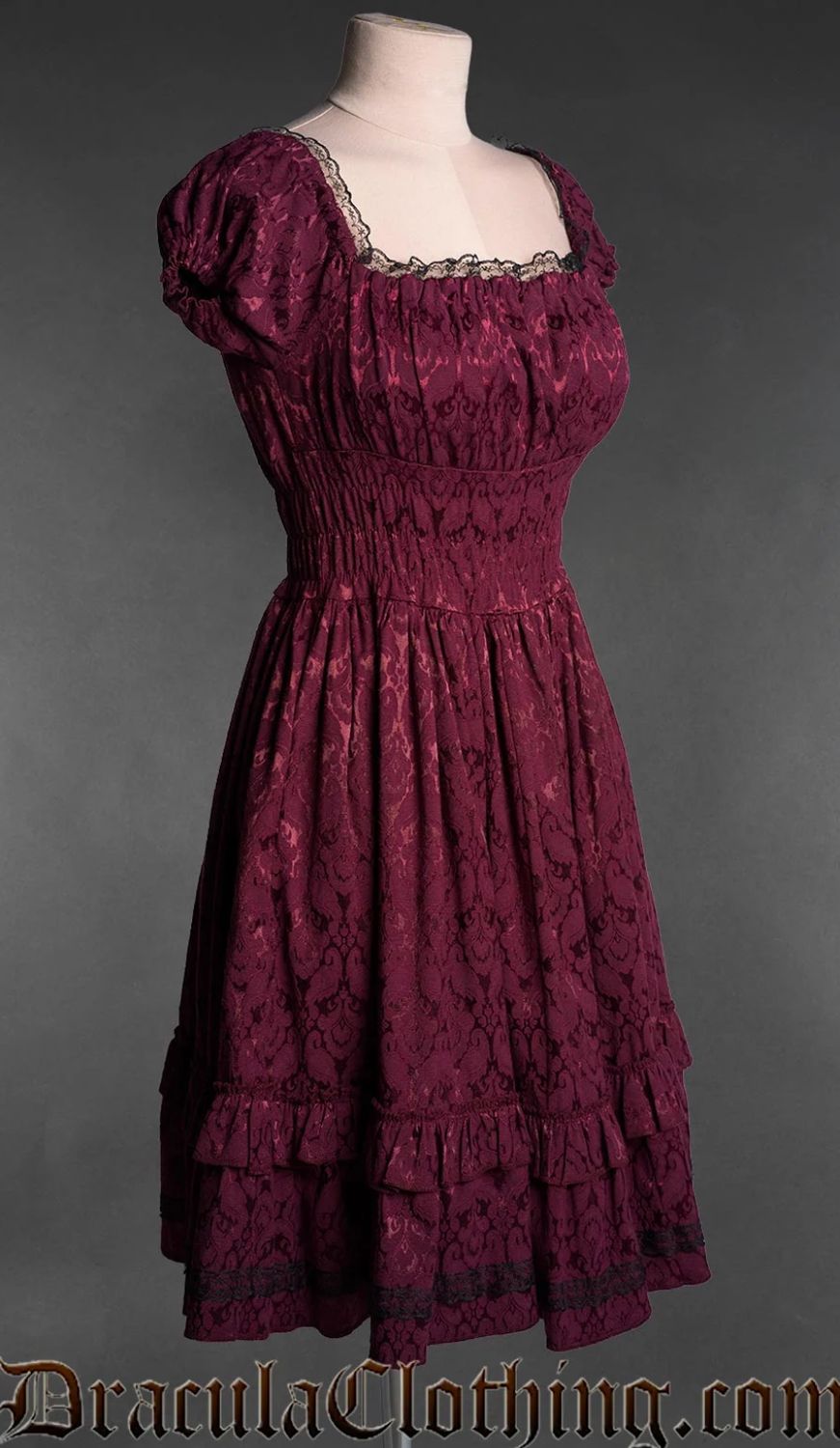 Robe Brocade Gothabilly Bourgogne [PLUS]