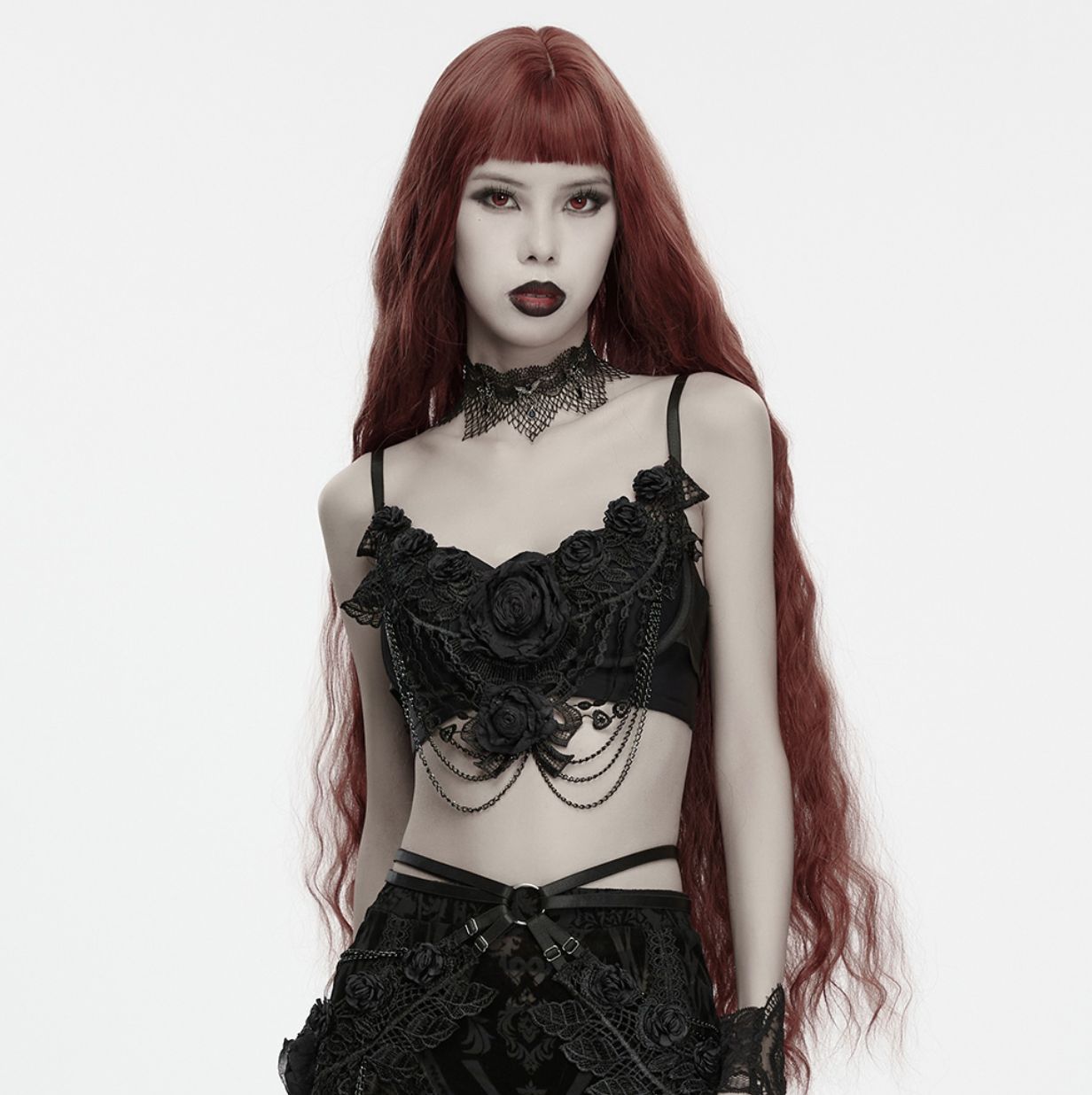 Bralette avec Roses et Chaînes WS-985 [NOIR]