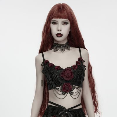 Bralette avec Roses et Chaînes WS-985 [ROUGE]
