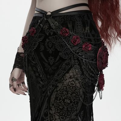 Harnais pour Hanches avec Roses et Chaînes WS-986 [ROUGE]