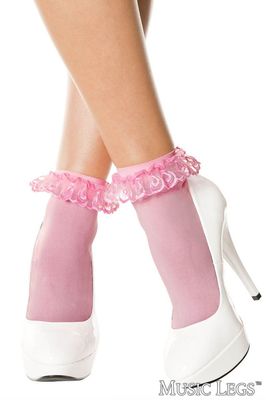 Bas Cheville Opaques avec Dentelle à Volants / ML527 [ROSE]