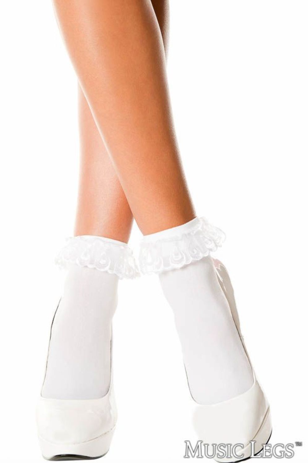 Bas Cheville Opaques avec Dentelle à Volants / ML527 [BLANC]