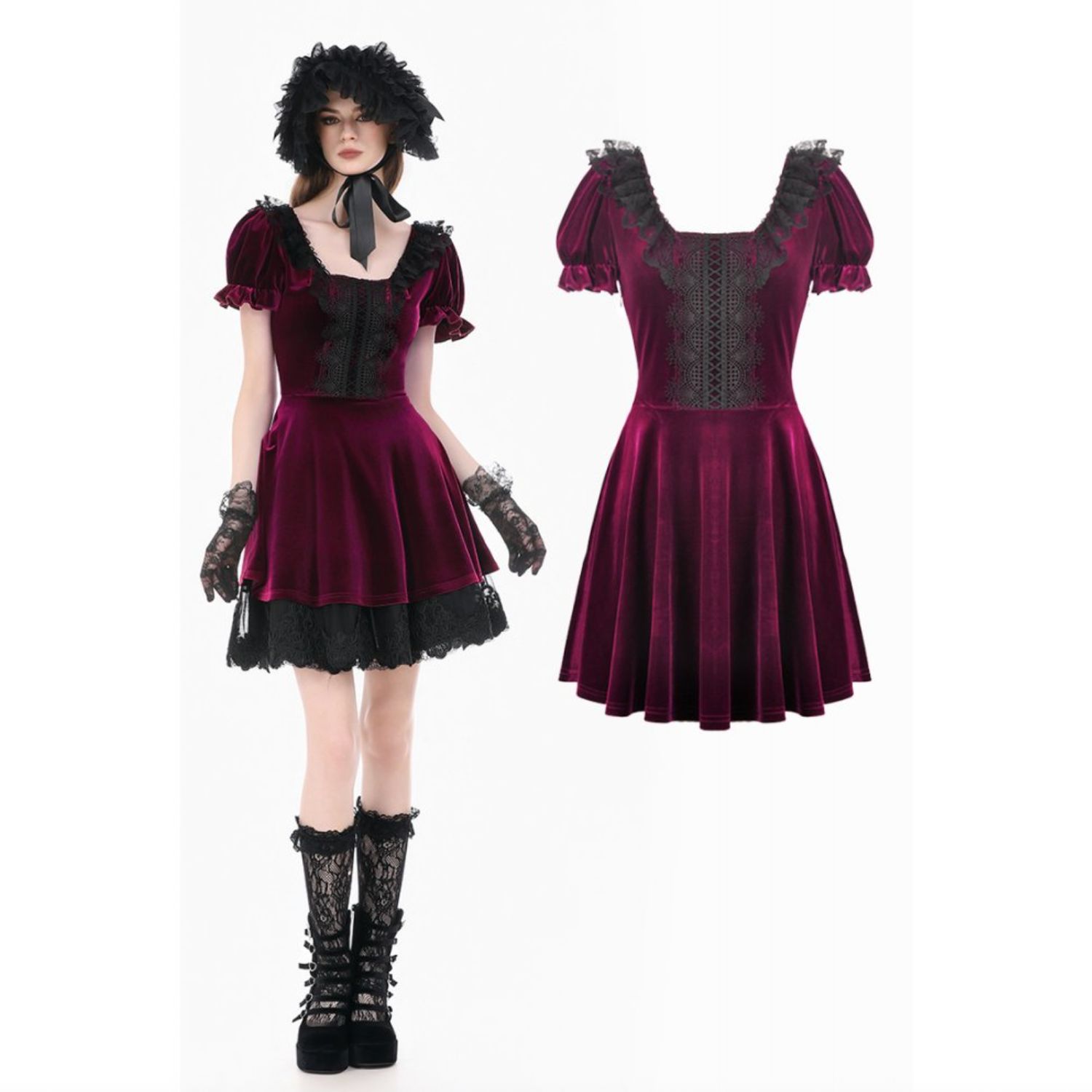 Robe Magenta avec Dentelle Noire DW1175