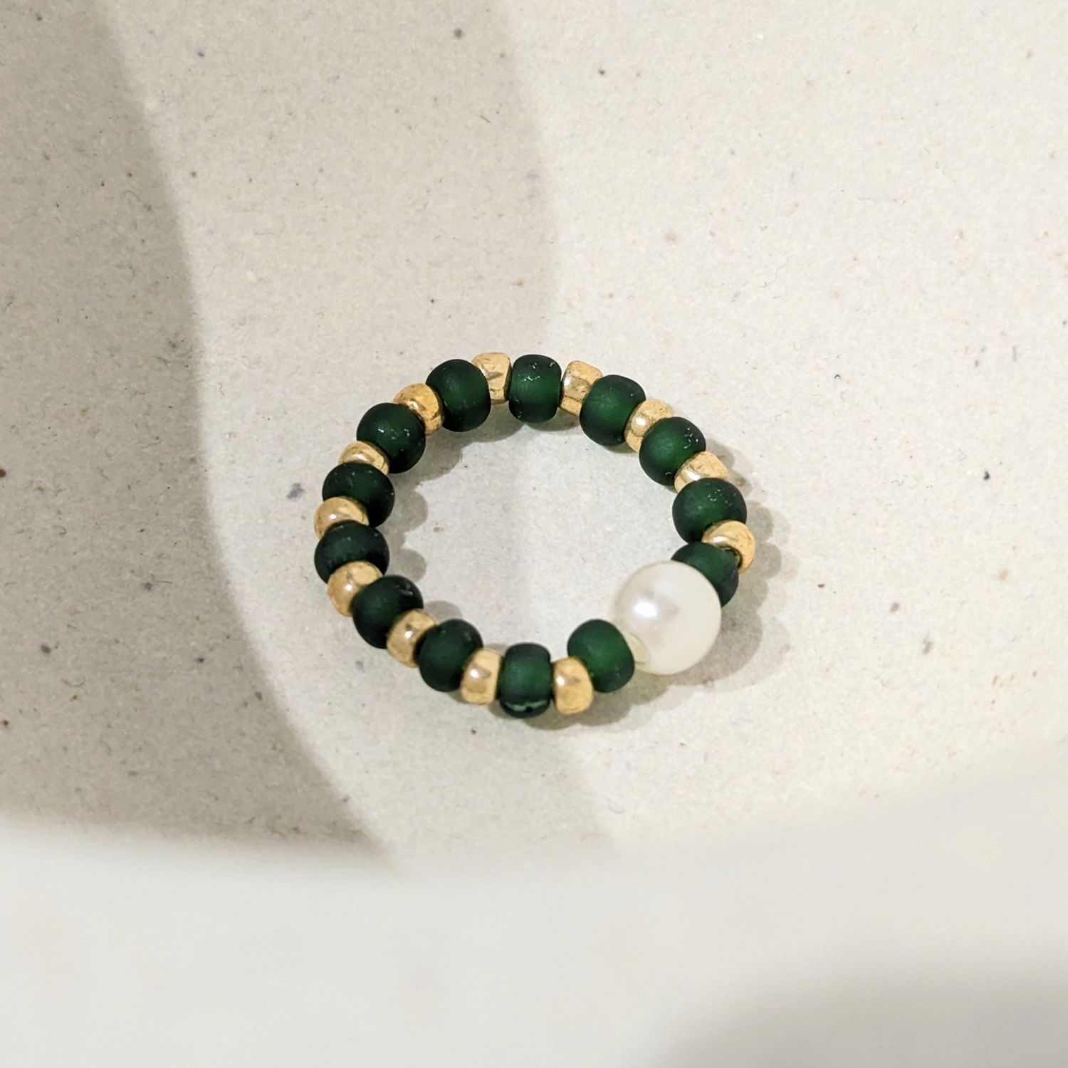 MYS - Ring - Green, Gold and Pearl